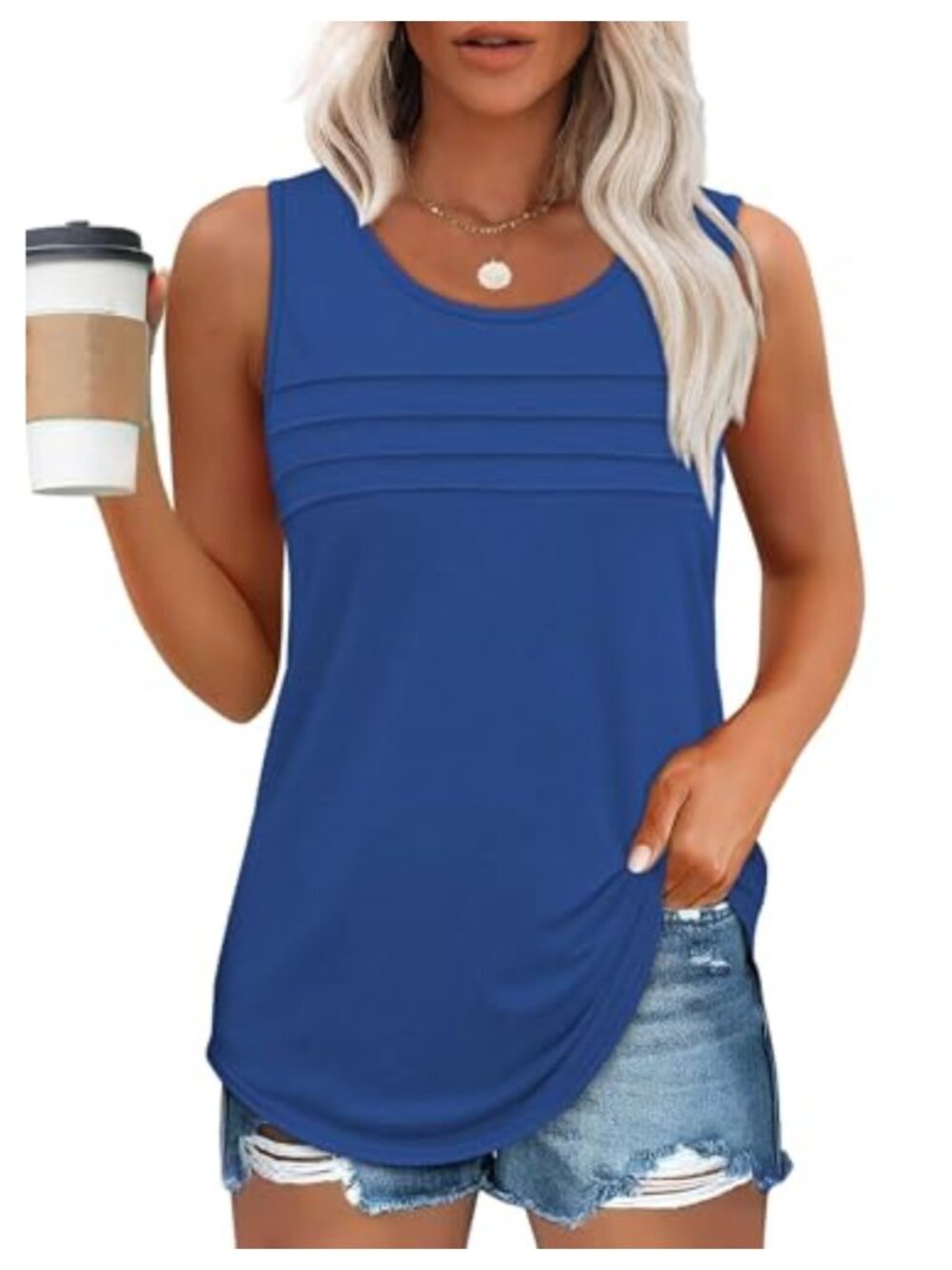 Womens Summer Tank Top Lace Sleeveless Scoop Neck Loose Fit Casual Blouse